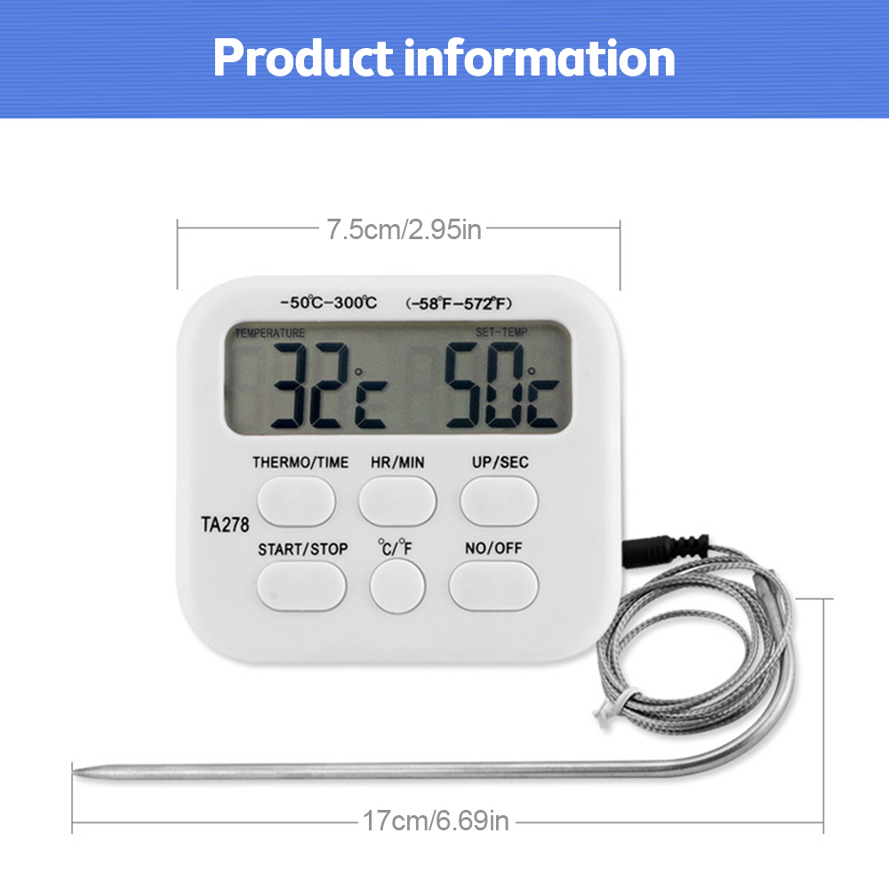 Kitchen Baking Station - TA278 Digital Kitchen Thermometer Timer Stainless