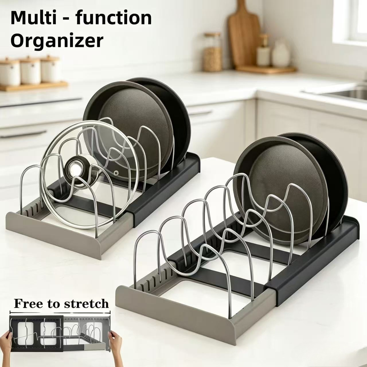 7-grid Telescopic Pot Rack,Pan - огляд і ціна Kitchen Baking Pan Organizer