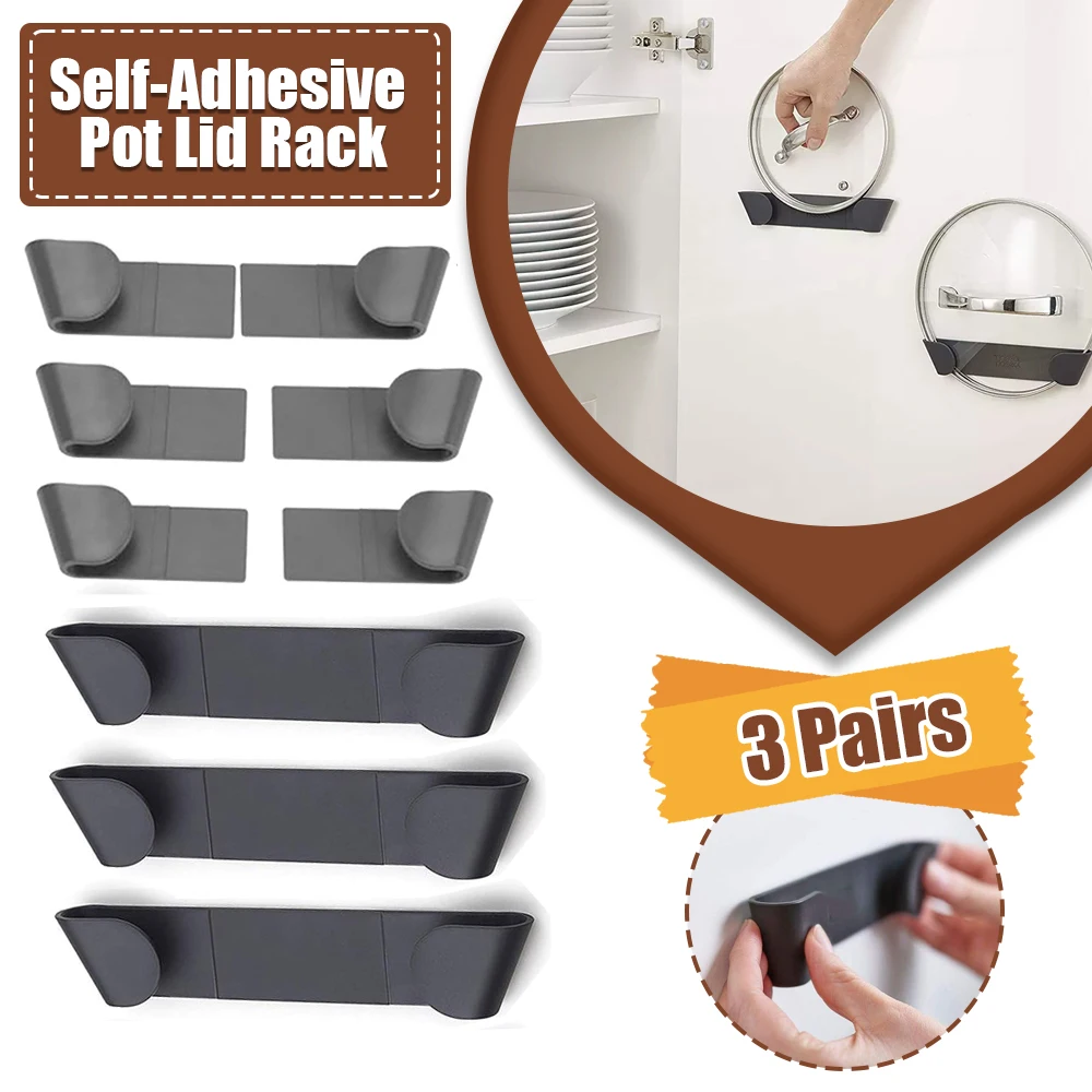 3 Pairs Self-Adhesive Pot Lid  - огляд і ціна Kitchen Baking Pan Organizer